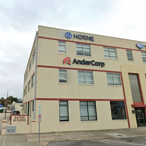 HORNEGulfportOfficeOutside The exterior of the HORNE Gulfport office building, situated in downtown Gulfport near the beaches of the gulf coast Mississippi