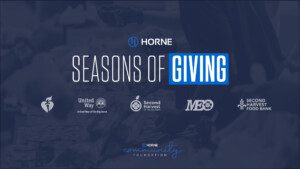 Seasons of Giving graphic shows the community non-profits HORNE donated to.